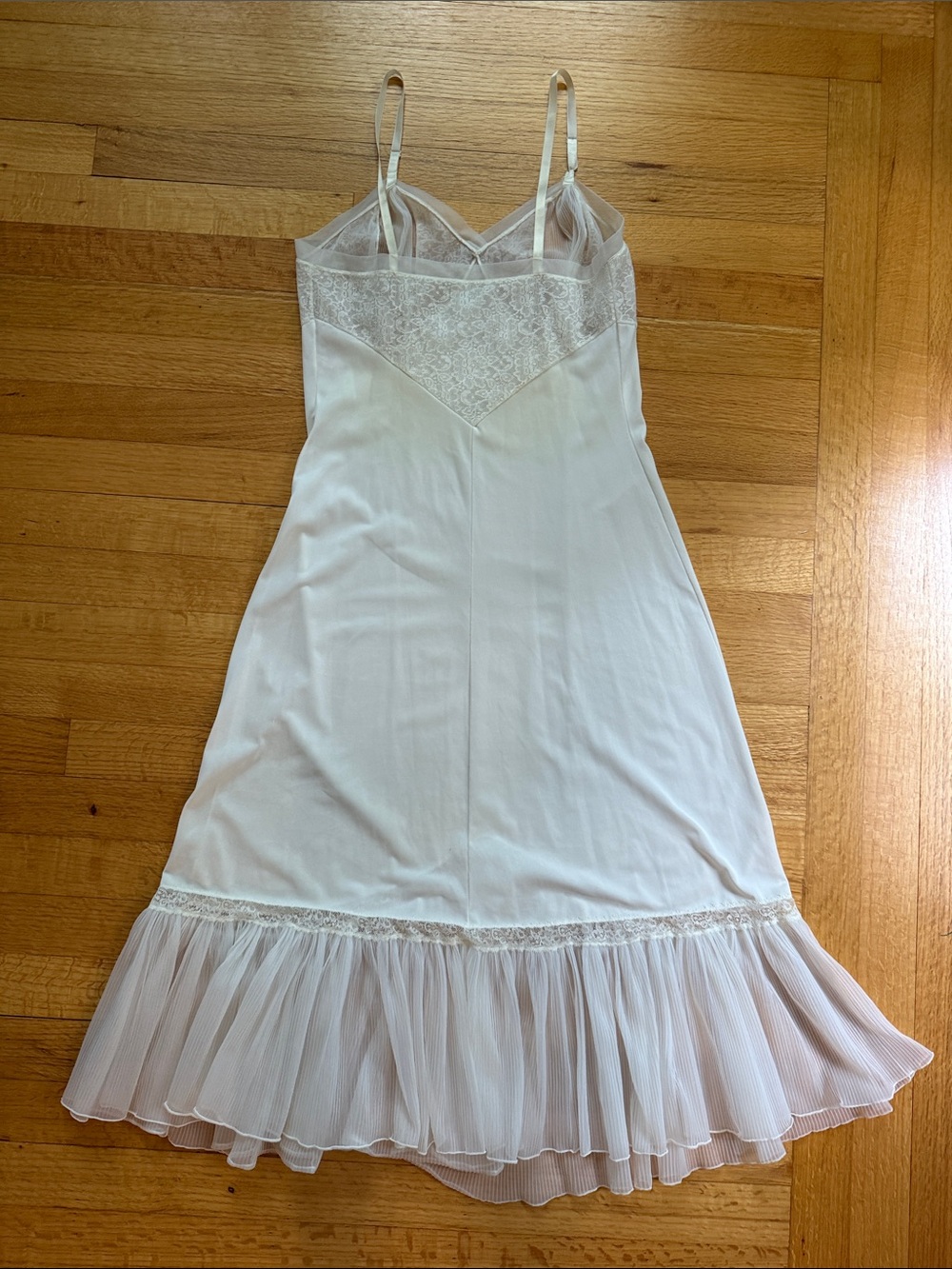 Vintage Rogers Nightgown / Slip Off-White Sheer Pleated and Lace Bust & Hem - Picture 2 of 12